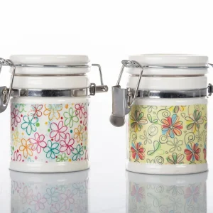 12 Barattoli assortiti fiorellini in porcellana con chiusura ermetica multicolore porta confetti